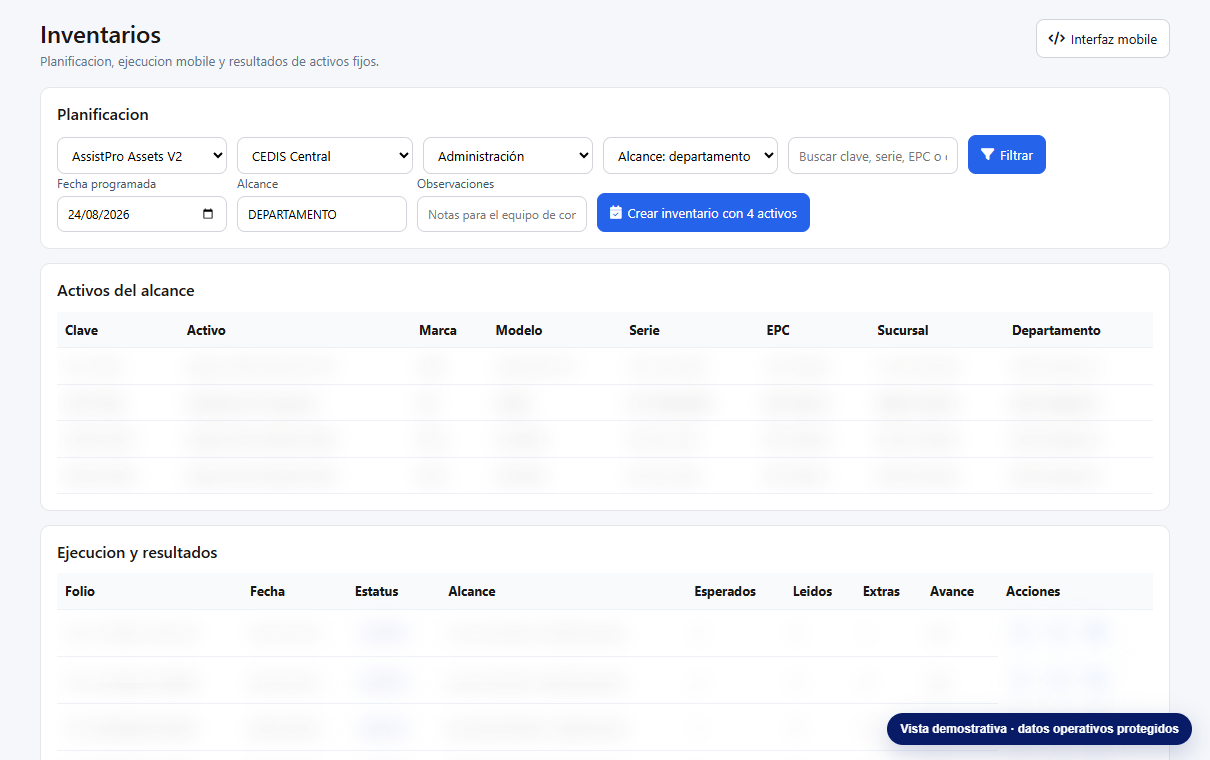 Control de inventarios físicos en AssistPro Assets