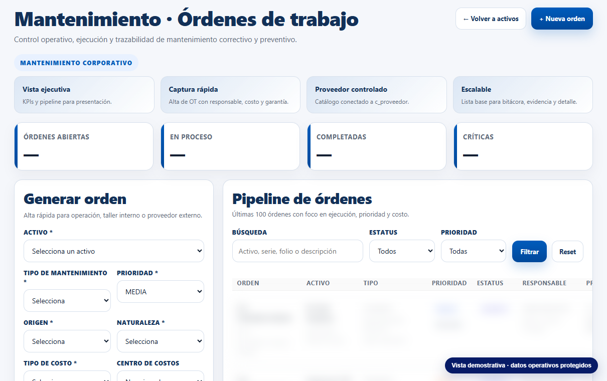 Planeación de mantenimiento de activos en AssistPro Assets