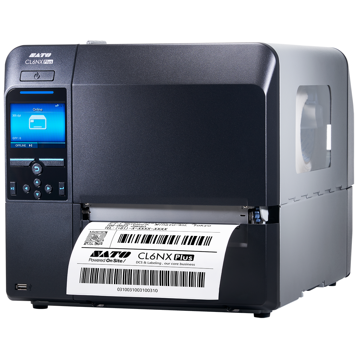 SATO CL6NX Plus - impresora industrial conectada de 6 pulgadas en configuración de referencia