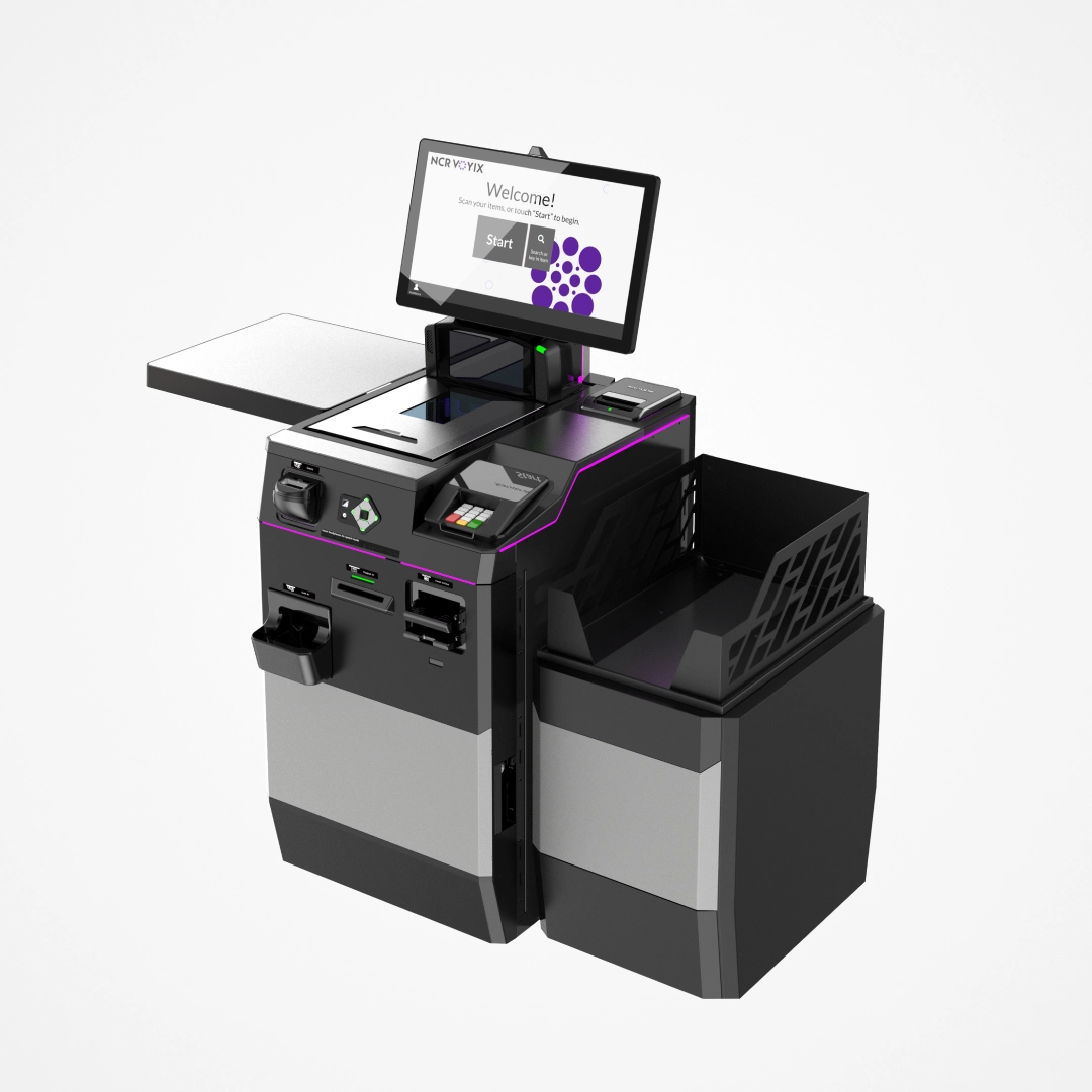 NCR Voyix Self-Checkout para tarjeta y efectivo en configuración de referencia